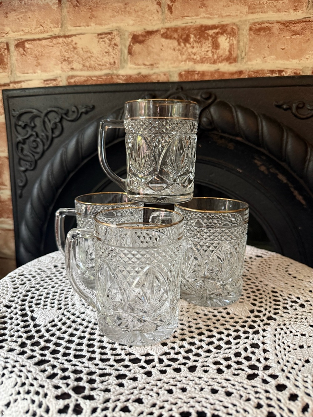 Vtg Cristal D’Arques Antique Mugs with Gold Rim - Set of 4